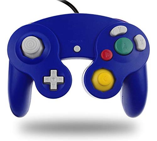 TechKen Manette Classique pour Gamecube, Contrôleur NGC Filaire GC Manette Contrôleur de Jeu Super Smash Bros Controller NGC Gamepad Joypad pour Gamecube Wii U Switch PC (Bleu)