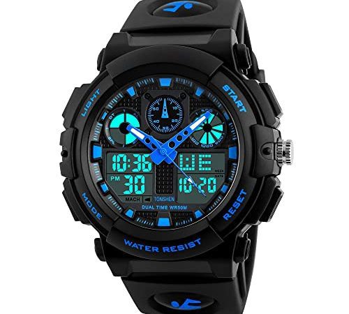 TONSHEN Militaire Digital Outdoor Sport Quartz Analogique Montre Homme Femme Garçon LED Electronique 50M Etanche Mode Tactique Montres Alarme Chronomètre Double Temps Date Calendrier