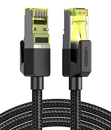 UGREEN Cat 7 Câble Ethernet Réseau RJ45 10Gbps 600MHz Double Blindage Noyau de Cuivre Nylon Tressé Compatible avec Routeur Switch Modem Décodeur TV Box PS5 PS4 Xbox Console de Jeux PC (5M)