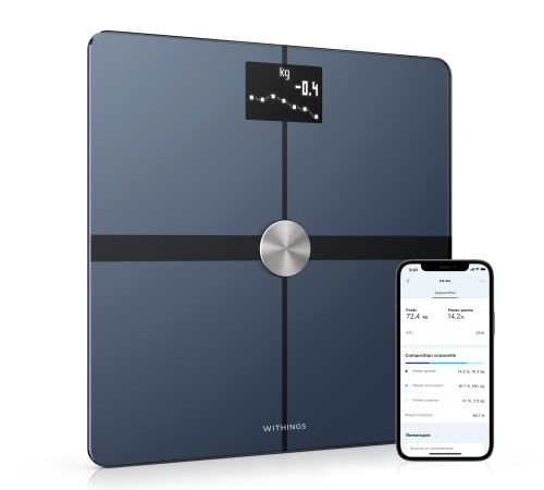 Withings Body + - Balance connectée WIFI Avec Analyse de la Composition Corporelle (Poids, Masse Grasse/Musculaire/Osseuse, Eau), Balance Pese Personne - Multi-Utilisateurs