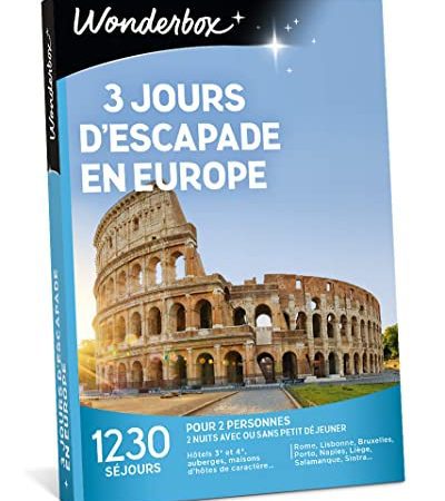 Wonderbox - Coffret Cadeau - 3 Jours d'Escapade en Europe - 1230 séjours en hôtels 3 ou 4. à Rome, Lisbonne, Porto, Liège, Naples