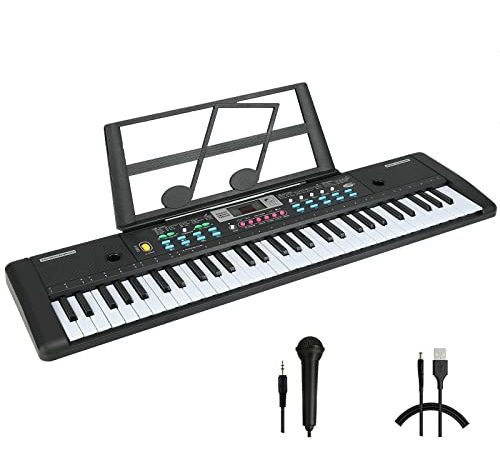 WOSTOO Clavier de Piano 61, Clavier de Piano Portable Avec Pupitre, Microphone, Clavier électronique de Piano Numérique de Musique d'alimentation Pour Enfants/Adulte