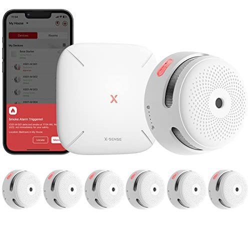 X-Sense Détecteur de Fumée Wi-Fi Intelligent XS01-M, Kit de Sécurité pour la Maison avec Station de Base SBS50, Alarme Incendie sans Fil, Compatible avec l’Appli X-Sense Home Security, FS61