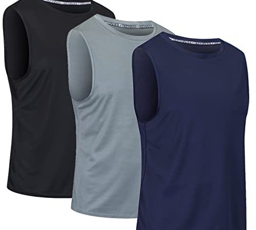 ZENGVEE 3 Pack Debardeur Homme Tee Shirt sans Manche Homme Gilets Séchage Rapide Sport Tshirt Homme Marcel Respirant T Shirt pour Running Musculation Fitness Gym (0303-Black Grau Nave-L)