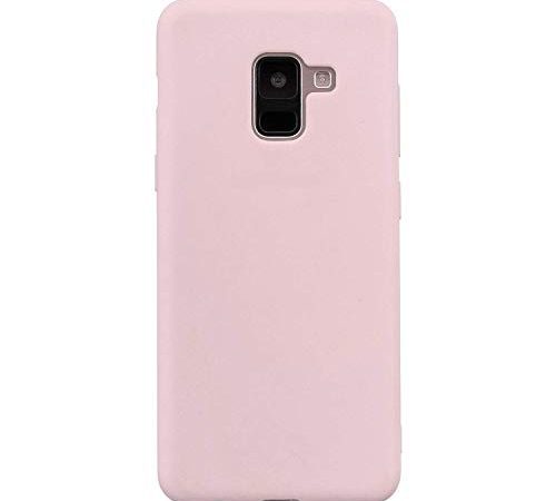 cuzz Coque Samsung Galaxy A8 2018+(1 Pièces Protège Écran en Verre Trempé)Couleur Unie Premium Flexible Souple Silicone TPU Etui Mince Ultra-Lumière Anti-dérapante (Rose Clair)