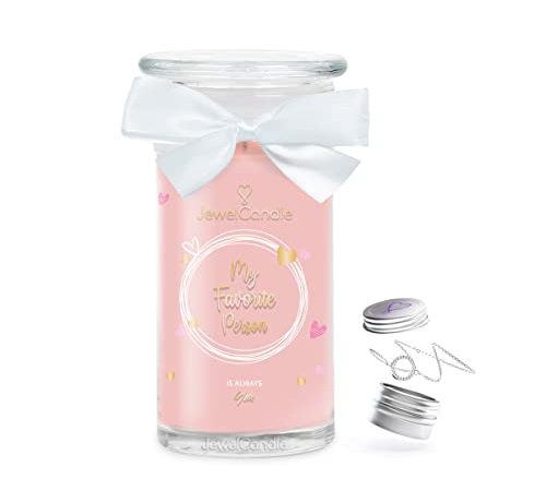 Jewelcandle My Favorite Person grand jarre (1020g, 95-125heures de combustion) rose bougie parfumée (Fraise) avec bijou en argent Sterling 925-bracelet