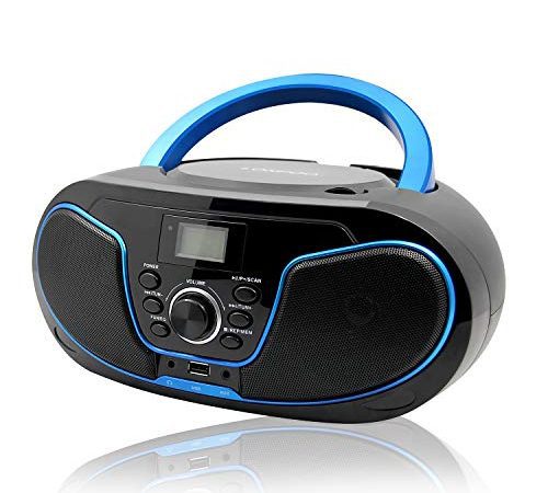 Lecteur CD Portable avec Bluetooth, LP-D02 Radio FM Portable Stéréo avec Son Cristallin, Lecture CD MP3, Entrée USB, Entrée AUX, Prise Casque, Ecran LCD