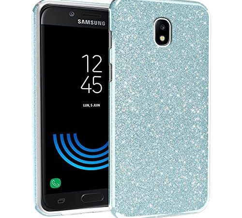 N NEWTOP 3 en 1 Coque compatible avec Samsung Galaxy J5 2017, coque avec paillettes pour papier intérieur Bling TPU + PC souple coque arrière brillante (bleu clair)