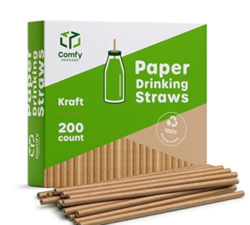 Pailles en papier kraft pour boissons [Pack de 200] 100% biodégradables et sans encre